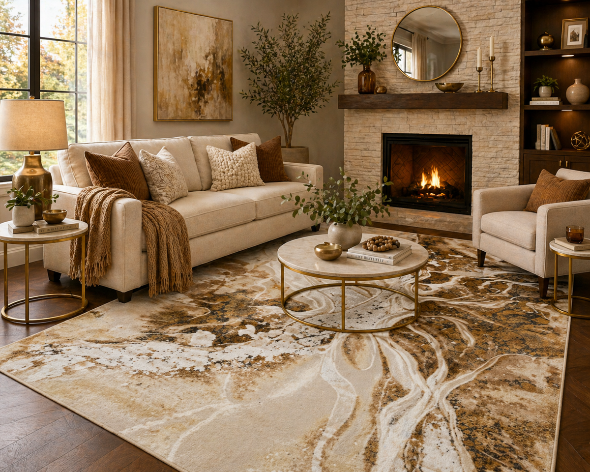 Fusion Gold Abstract Rug 5.4x7.5