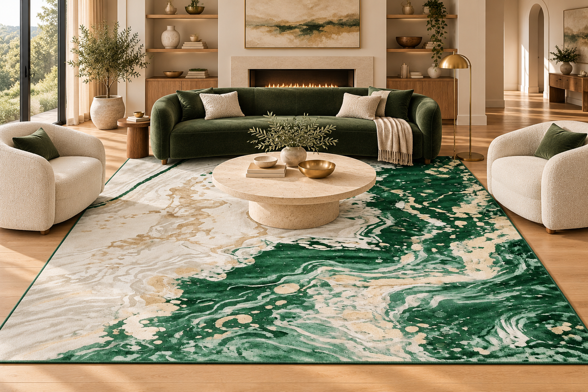 Haven Green Abstract Area Rug – 5.4x7.5 & 8x10