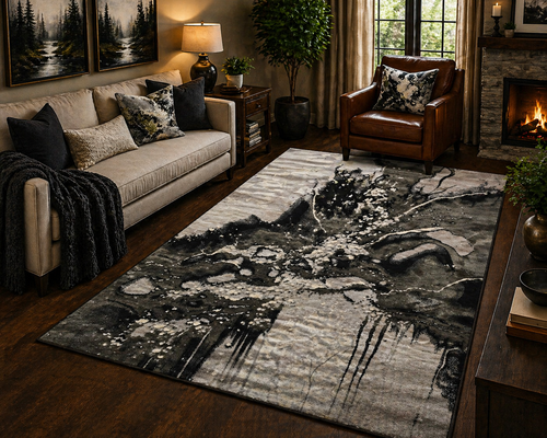Cascade Grey Abstract Wave Rug 5.4x7.5