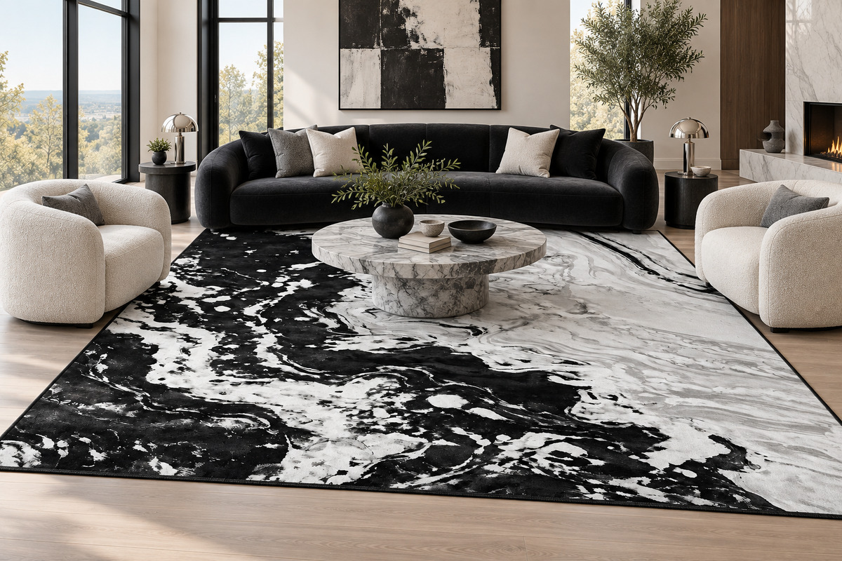 Haven Black Abstract Area Rug – 5.4x7.5 & 8x10