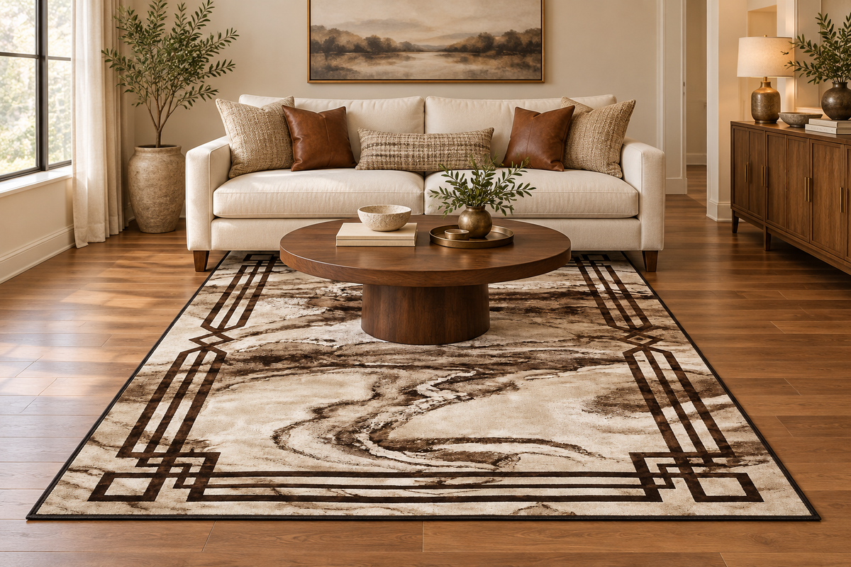 Mira Brown Abstract Marble Area Rug – 5.4′ x 7.5′ & 8′ x 10′