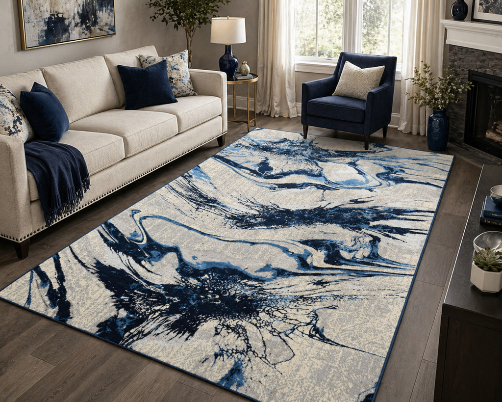 Drift Navy Abstract Marble Rug 5.4x7.5