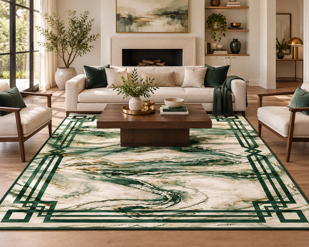 Mira Green Abstract Marble Area Rug – 5.4′ x 7.5′ & 8′ x 10′