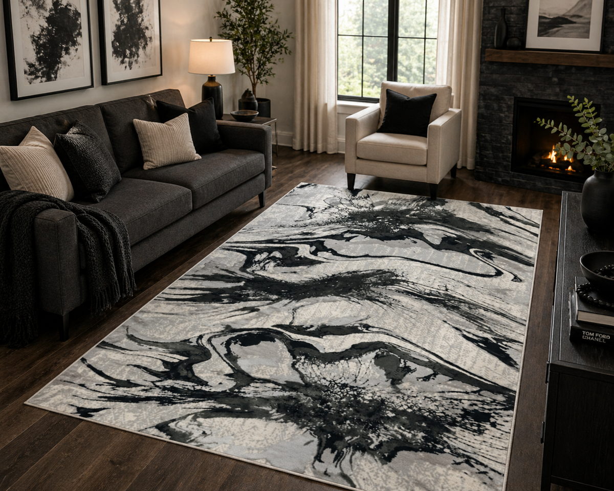 Drift Grey Abstract Marble Rug 5.4x7.5