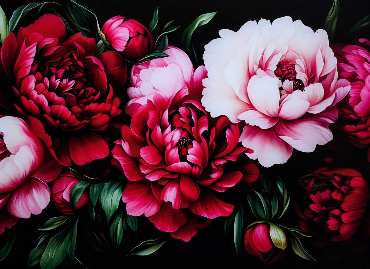 Midnight Peony Bloom 20in x 28in
