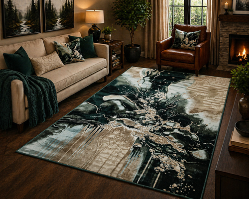 Cascade Green Abstract Marble Area Rug – 5.4 x 7.5 ft
