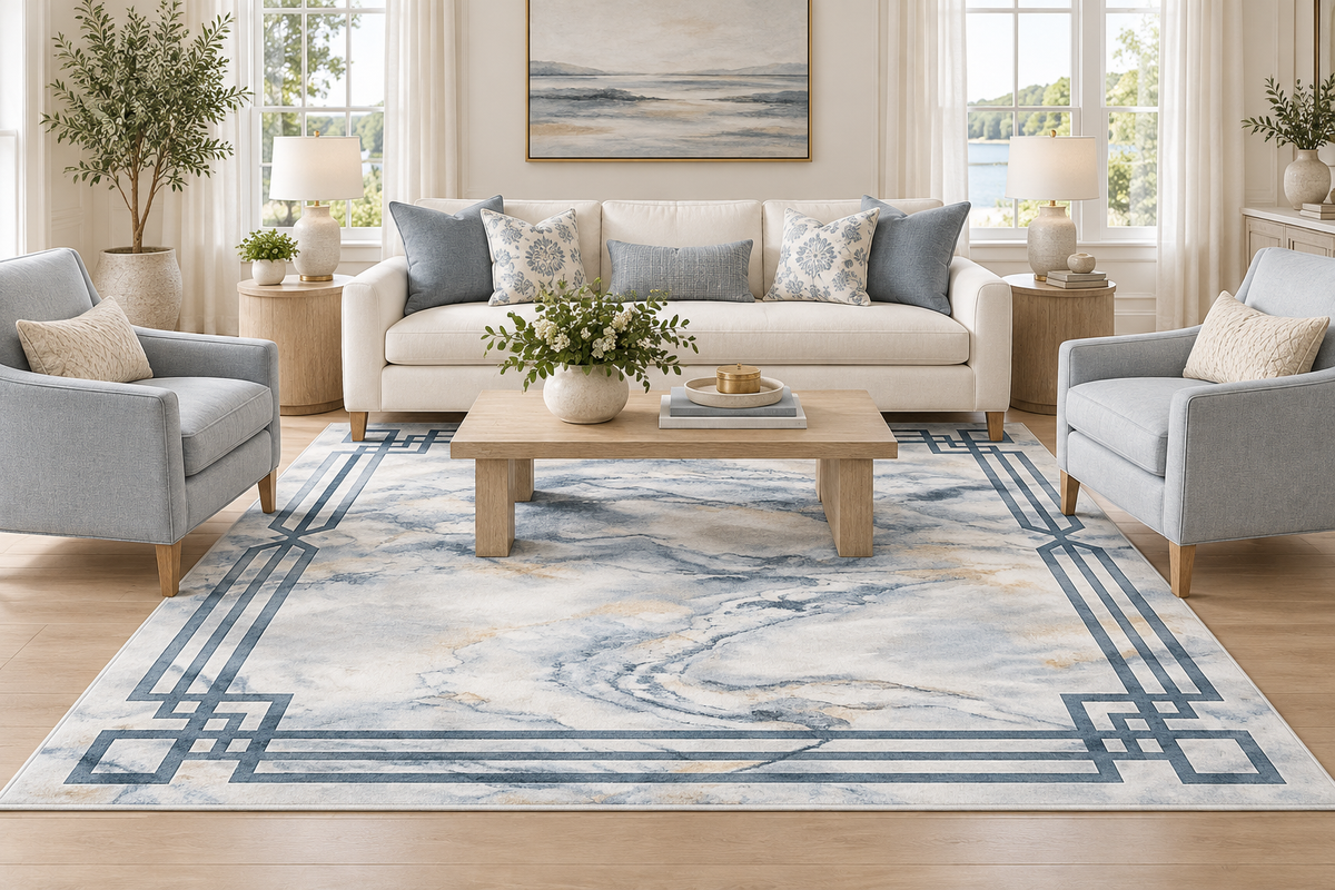 Mira Blue Abstract Marble Area Rug – 5.4x7.5 & 8x10
