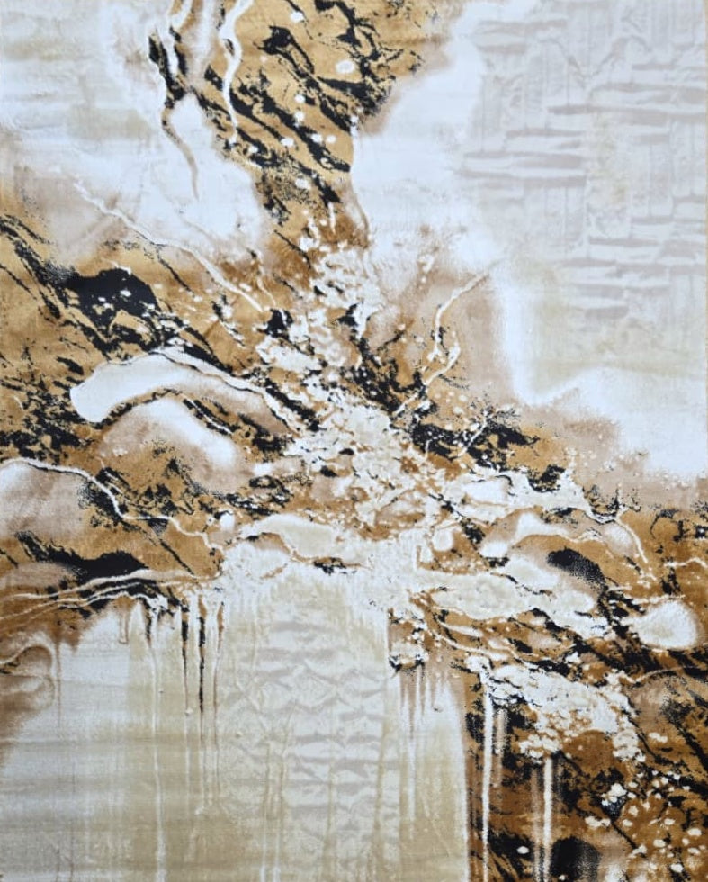 Cascade Gold Abstract Marble Area Rug – 5.4 x 7.5 ft