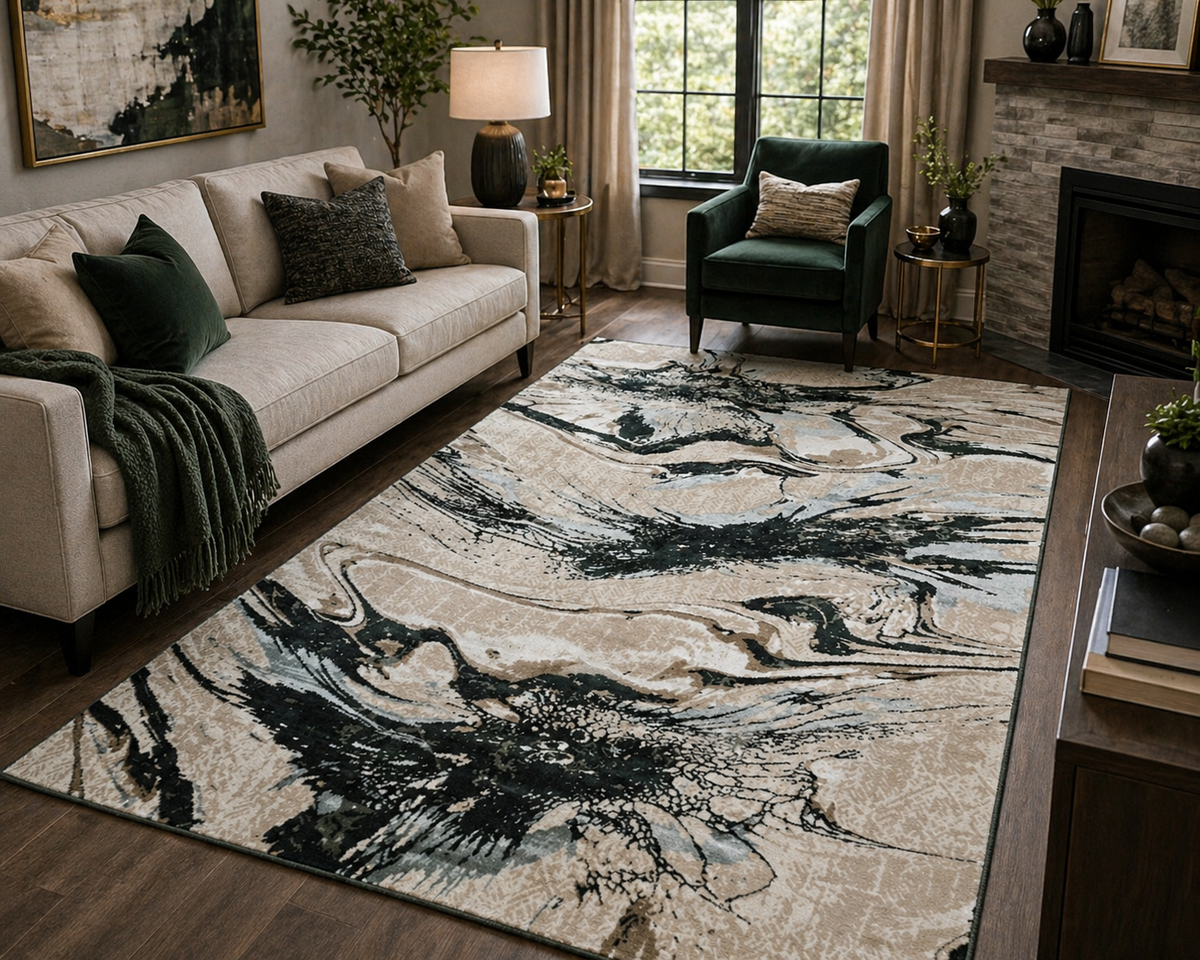 Drift Green Abstract Marble Rug 5.4x7.5