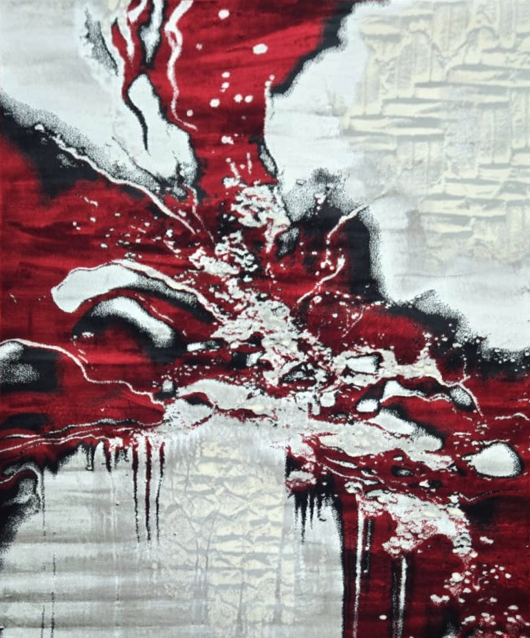 Cascade Red Abstract Marble Area Rug – 5.4 x 7.5 ft