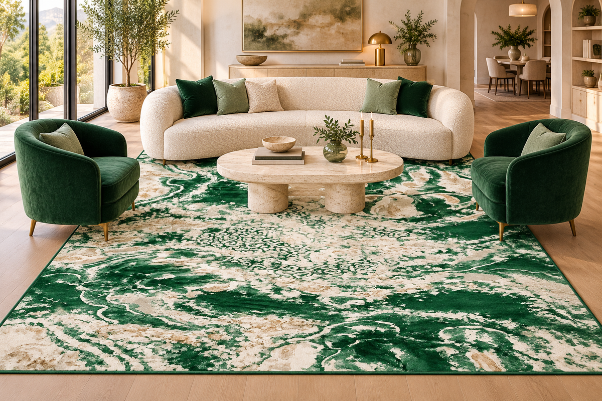 Neptune Green Abstract Area Rug – 5.4x7.5 & 8x10