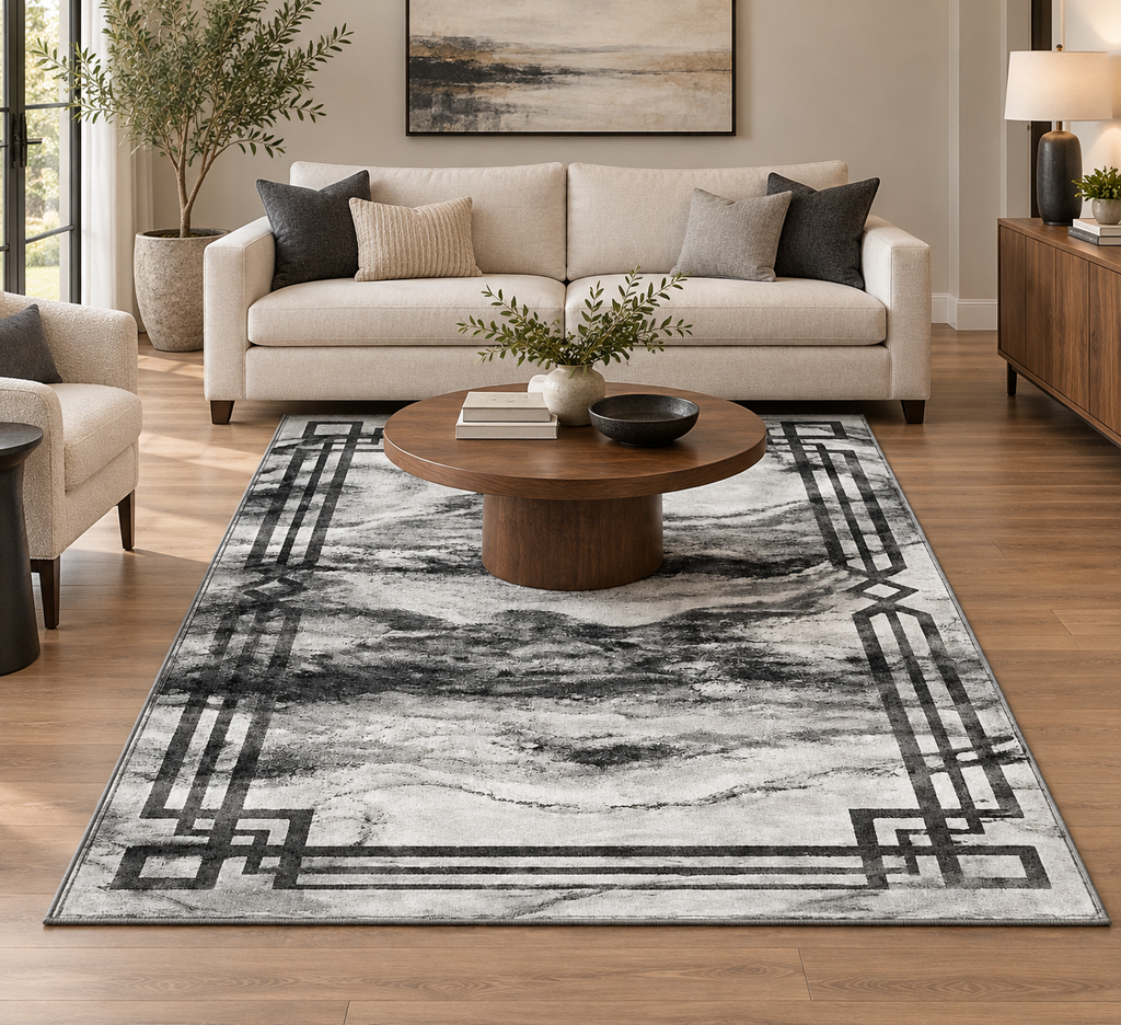 Mira Gray Abstract Marble Area Rug – 5.4′ x 7.5′ & 8′ x 10′