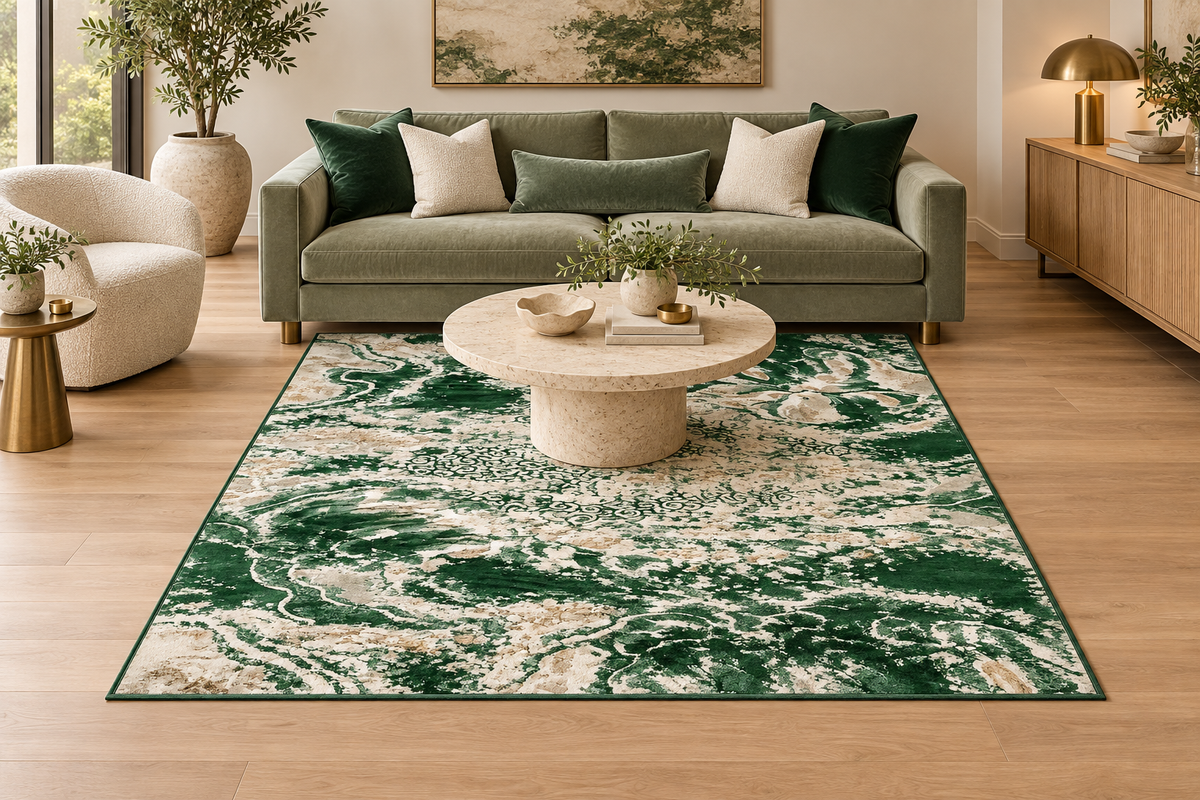 Neptune Green Abstract Area Rug – 5.4x7.5 & 8x10