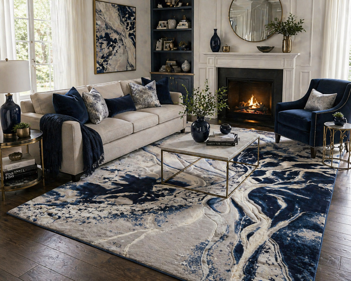 Fusion Navy Abstract Rug 5.4x7.5