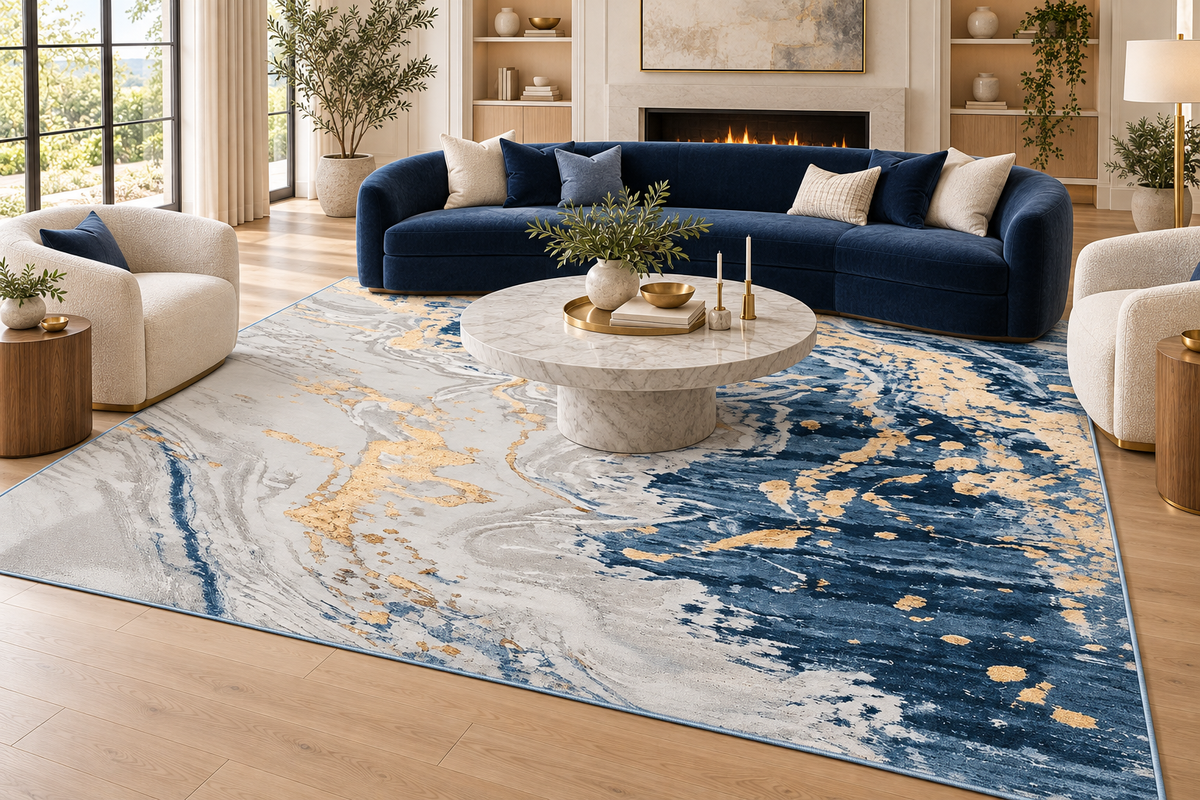 Haven Blue Abstract Area Rug – 5.4x7.5 & 8x10