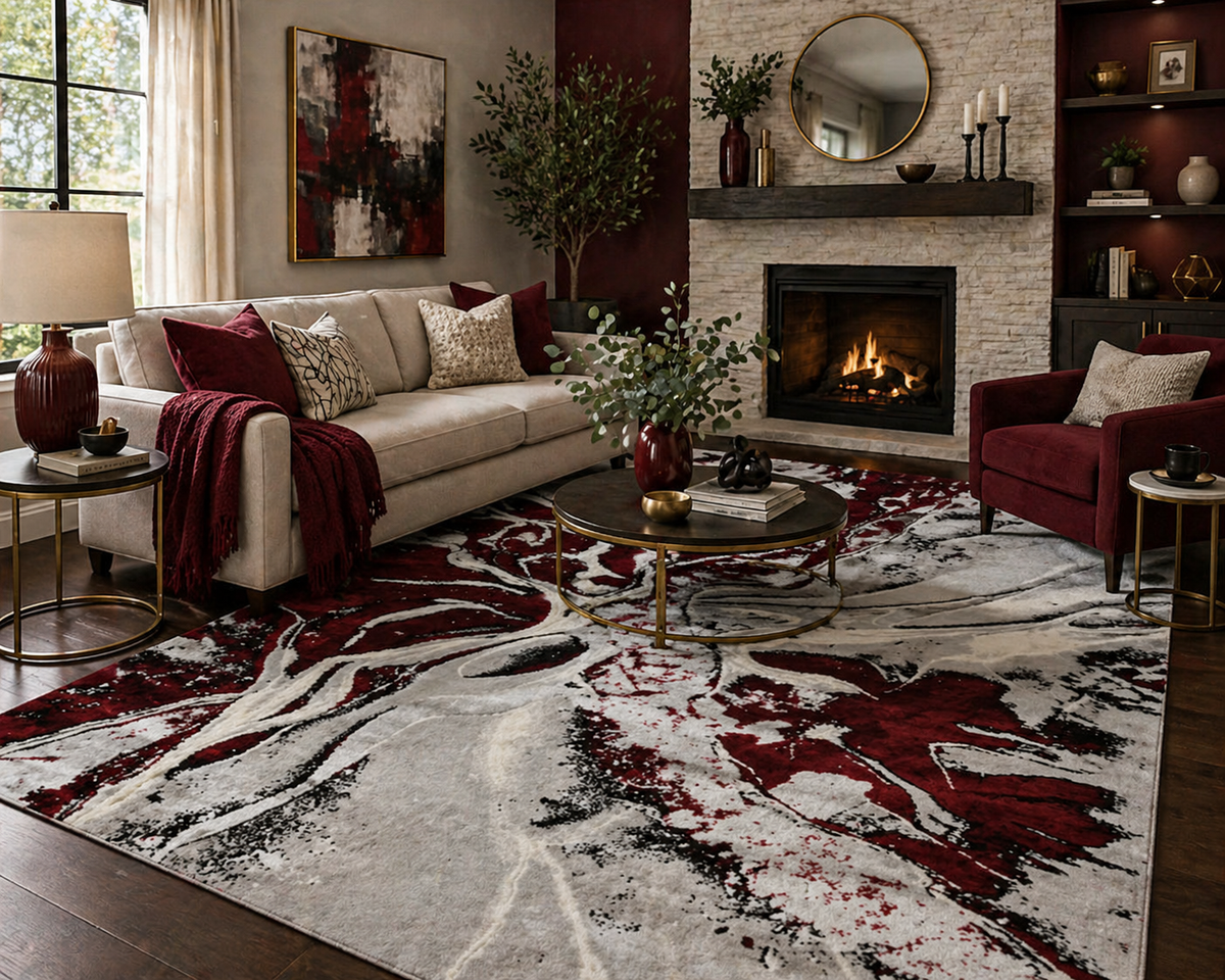 Fusion Red Abstract Rug 5.4x7.5