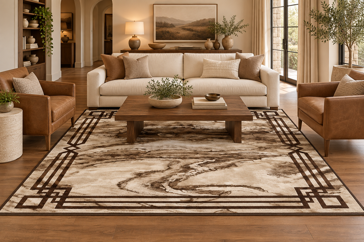 Mira Brown Abstract Marble Area Rug – 5.4′ x 7.5′ & 8′ x 10′