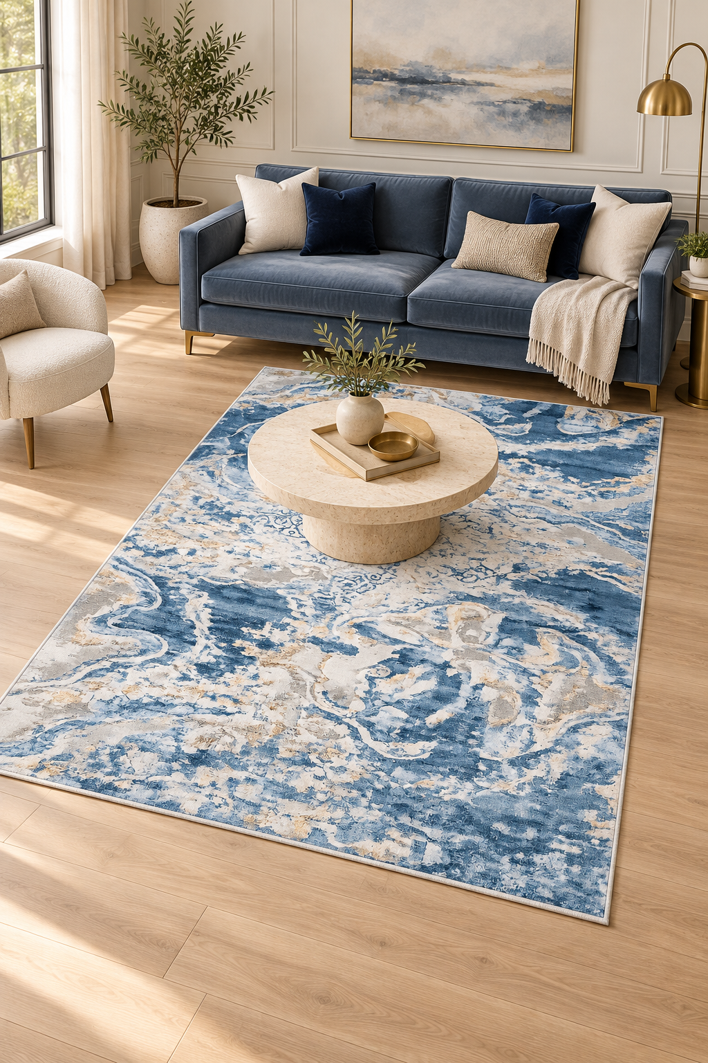 Neptune Blue Abstract Area Rug – 5.4x7.5 & 8x10