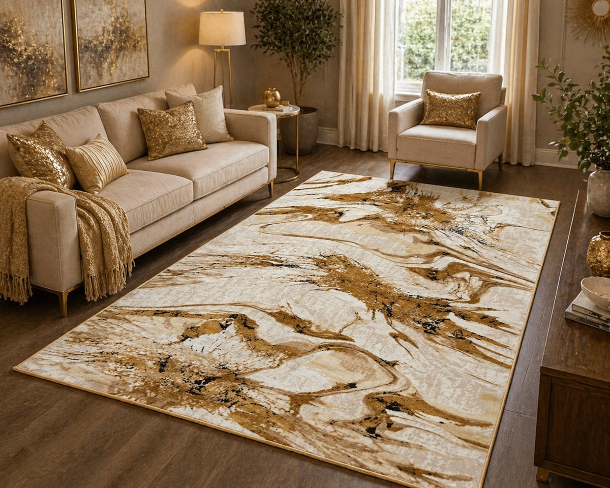 Drift Gold Abstract Marble Rug 5.4x7.5