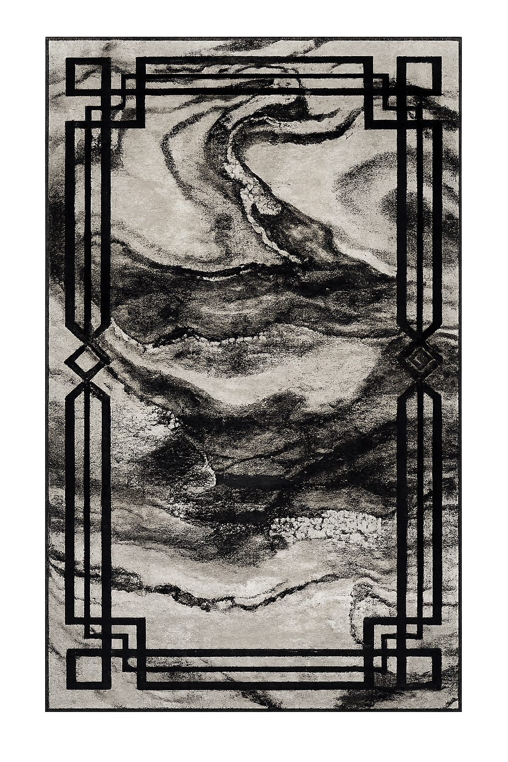 Mira Black Abstract Marble Area Rug – 5.4x7.5 & 8x10
