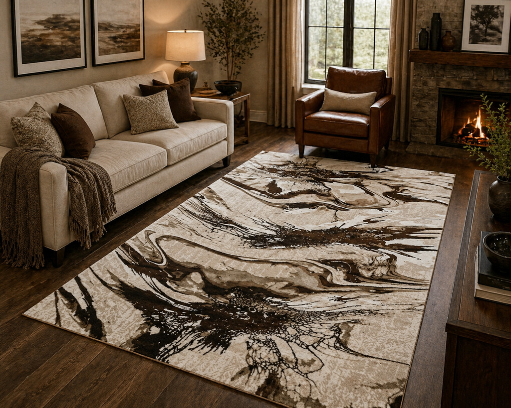 Drift Brown Abstract Marble Rug 5.4x7.5