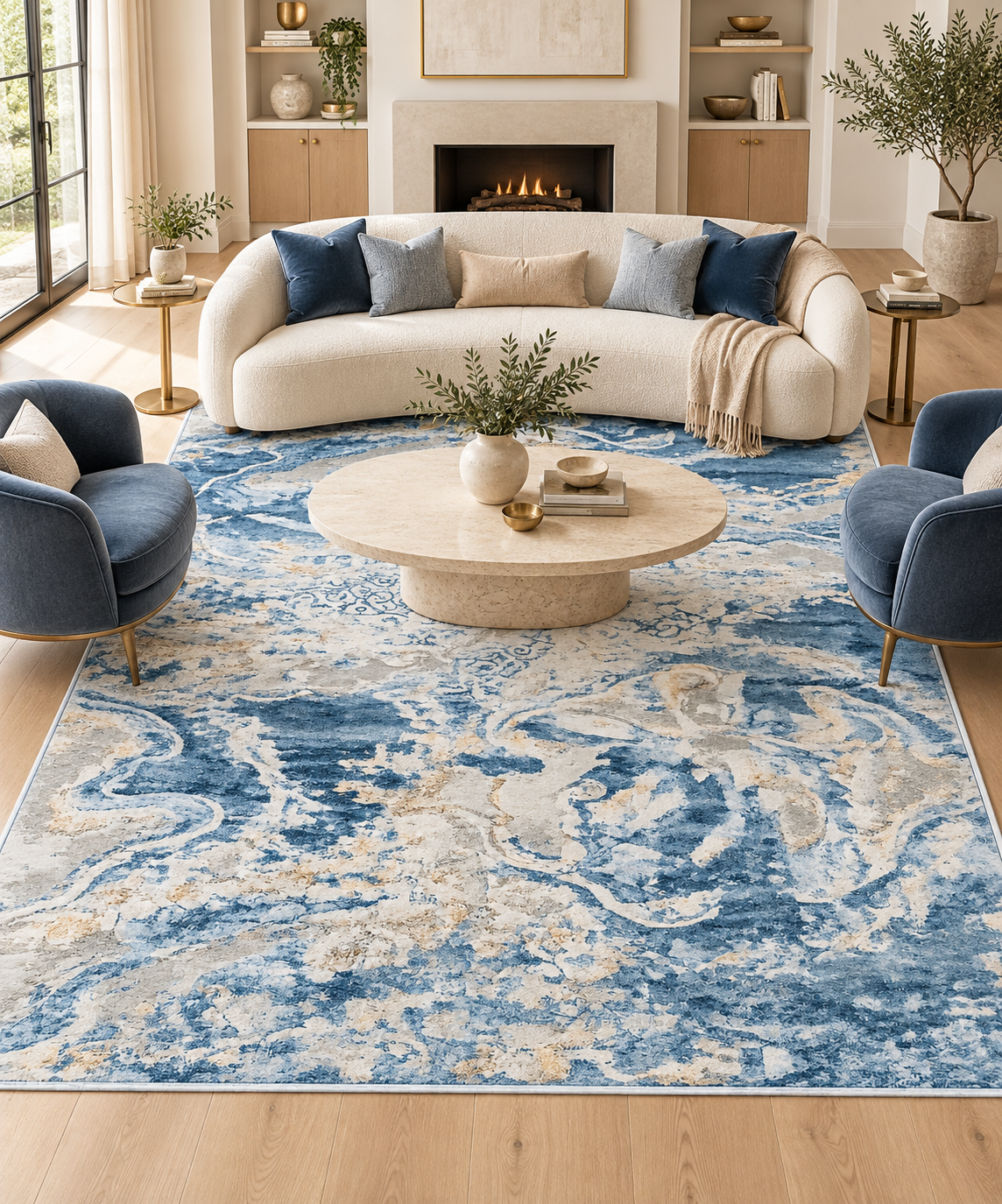 Neptune Blue Abstract Area Rug – 5.4x7.5 & 8x10