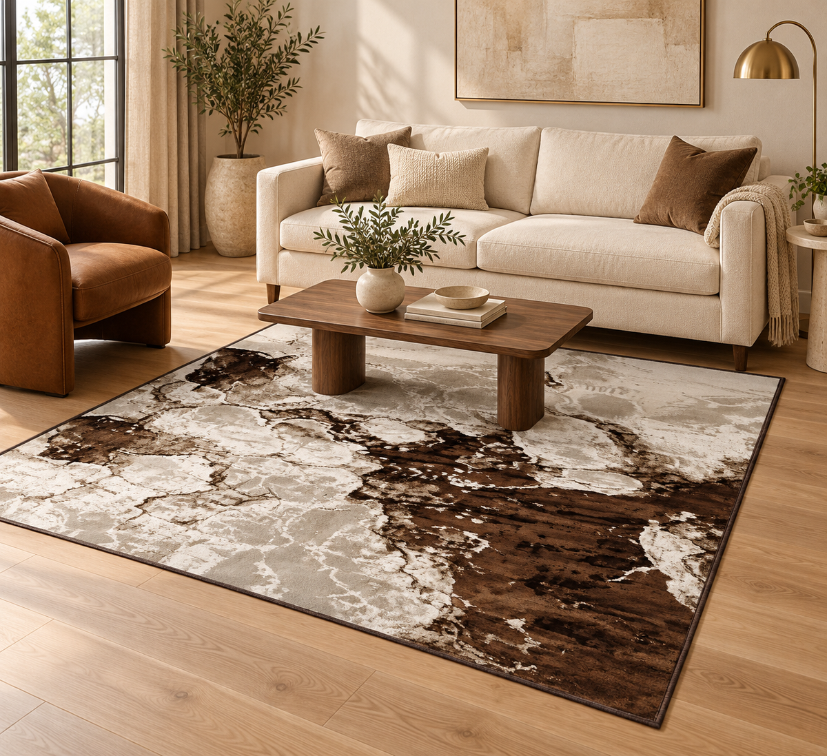 Monaco Brown Abstract Area Rug – 5.4x7.5 & 8x10