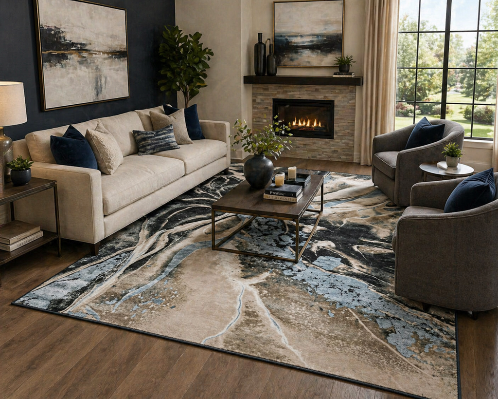 Fusion Green Abstract Rug 5.4x7.5