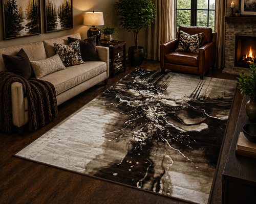 Cascade Brown Abstract Marble Area Rug – 5.4 x 7.5 ft